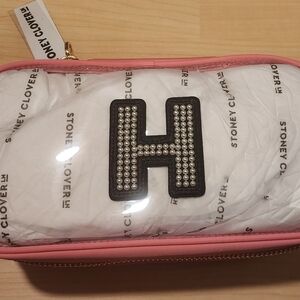 SCL NWT Flamingo Pink Large Clear Top Case with Pearl Monogram H (discontinued)